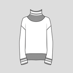 Tipping Ribbed High Neck Sweatshirt Drop Shoulder Rib Long Sleeve Autumn Winter clothing fashion flat sketch technical drawing template design vector