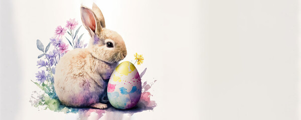 Wall Mural - Easter Bunny watercolour With copy space (Generative Art)