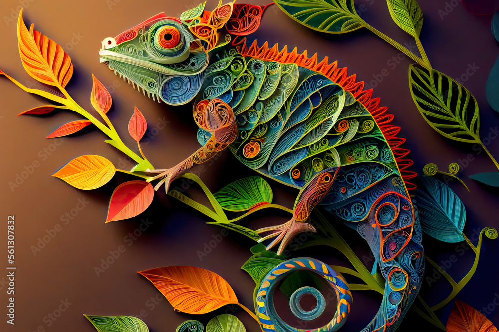 Abstract chameleon craft paper cut style の Stock イラスト | Adobe