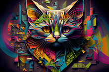 Abstract Cat Shining In Rainbow Colors