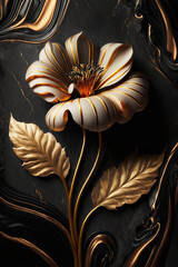 Beautiful black and golden flower on a marple background. Wallpaper for wall frames. Generative AI