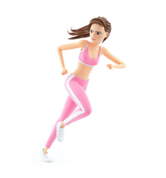 3d sporty woman running and looking back