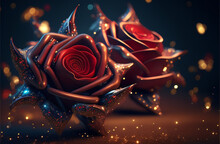 Fondo Dos Rosas Rojas Amor - Two Red Roses Love Background - Generative AI