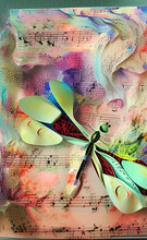 Sculptural Dragonfly With Abstract Musical Score, AI Generated Artwork Plus Editing