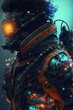 Cyberpunk space pirate soldier in space protective armour suit, Generative Ai