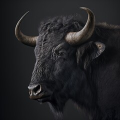 Wall Mural - African black buffalo portrait in studio, Generative Ai