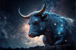 Zodiac sign of Taurus, bull with magic light in space, generative AI