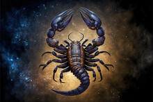 Zodiac Sign Of Scorpio, Fantasy Scorpion With Magic Light In Space, Generative AI