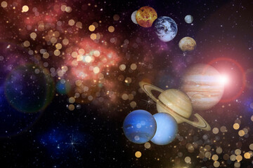 Wall Mural - planets in the row Solar system in the starry universe with copy space Elements of this image furnished by NASA