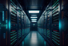 Big Data Center Technology Warehous With Servers Information Digitalization Starts. SAAS, Cloud Computing, Web Service. 