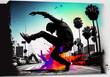 Street dancer silhouette in Los Angeles. Vibrant colors. Vectorial and photographic mixed composition.