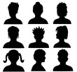 Avatar icon. Silhouette heads. Set of profile faces of different people. Man and woman heads in profile symbol