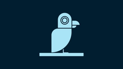 Poster - White Pirate parrot icon isolated on blue background. 4K Video motion graphic animation