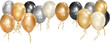 Illustration with white, black and gold helium flying balloons