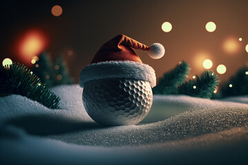 a golf ball in santa's hat, created by a neural network, Generative AI technology