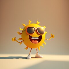 Cute Cartoon Sun Character with Sunglasses (Generative AI)