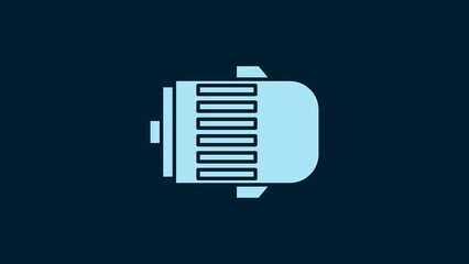 Sticker - White Electric engine icon isolated on blue background. Car alternator. 4K Video motion graphic animation