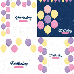 Sticker - Birthday banner with frame and hand-drawn cartoon watercolor balloons symbolizing a birthday party design suitable for holiday greeting cards and birthday invitations