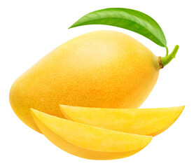 Leinwandbilder - One whole mango fruit and two slices cut out