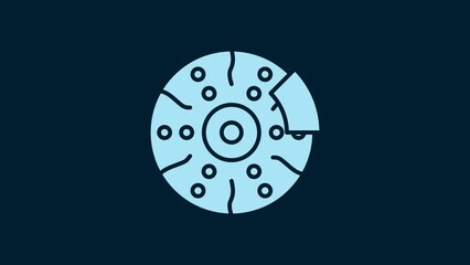 Sticker - White Car brake disk with caliper icon isolated on blue background. 4K Video motion graphic animation