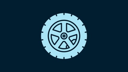 Sticker - White Car wheel icon isolated on blue background. 4K Video motion graphic animation