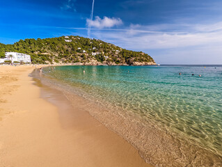 Ibiza, Balearics, Spain - Cala de San Vincente or Sant Vincent, bay with beach