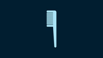 Sticker - White Hairbrush icon isolated on blue background. Comb hair sign. Barber symbol. 4K Video motion graphic animation