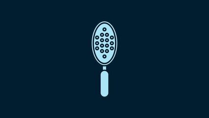 Poster - White Hairbrush icon isolated on blue background. Comb hair sign. Barber symbol. 4K Video motion graphic animation