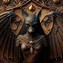 Sticker - Ancient Egyptian mythology. Bat, the ancient Egyptian mythological goddess. Created with Generative AI technology.