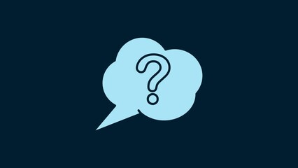 Sticker - White Speech bubble and Question icon isolated on blue background. FAQ sign. Copy files, chat speech bubble and chart. 4K Video motion graphic animation