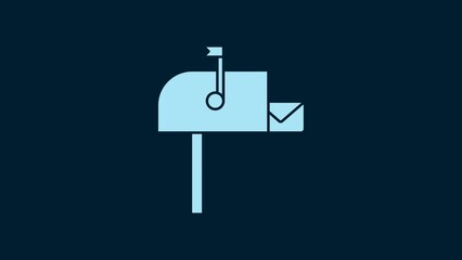 Poster - White Open mail box icon isolated on blue background. Mailbox icon. Mail postbox on pole with flag. 4K Video motion graphic animation