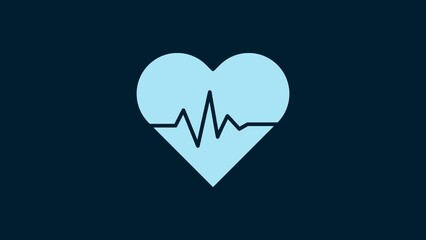 Sticker - White Heart rate icon isolated on blue background. Heartbeat sign. Heart pulse icon. Cardiogram icon. 4K Video motion graphic animation