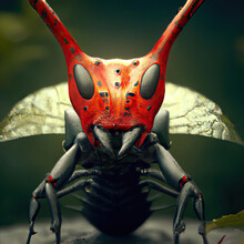 Interesting Bug Monster In Red And Green Close Up Fairytale Fiction Generative Ai Illustration