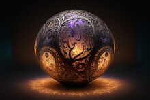 Magical Fantasy Orb With Intricate Patterns And Symbols, And A Glowing Aura. Isolated On Black Background. Generative AI.