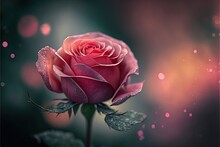Pink Rose Portrait On Bokeh And Blurred Background. Valentine's Day Background. Generative AI.