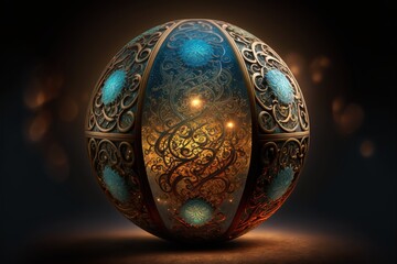 Magical fantasy orb with intricate patterns and symbols, and a glowing aura. Isolated on black background. Generative AI.