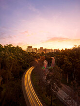 Highway 163 With San Diego's Skyline In The Background As Seen From Balboa Park, California.