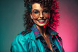 © ink drop - 1980s vintage fashion portrait. Caucasian woman with retro 80's style. Generative ai