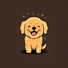 Cute Kawaii Golden Retriever Dog Puppy Isolated On A Plain Background. 