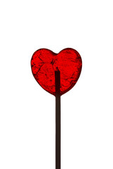 Red Lollipop heart isolated on white background. Heart candy on stick, romantic sweet gift. Love symbol. Valentine's day, Mother's Day. 