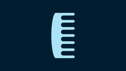 Sticker - White Hairbrush icon isolated on blue background. Comb hair sign. Barber symbol. 4K Video motion graphic animation