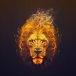 Double exposure of lion head and fire. Generative AI. Not based on any