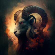 Aries, Aries Sign, Zodiac, Cosmos, Realistic Illustration, Animal, Ai Generated
