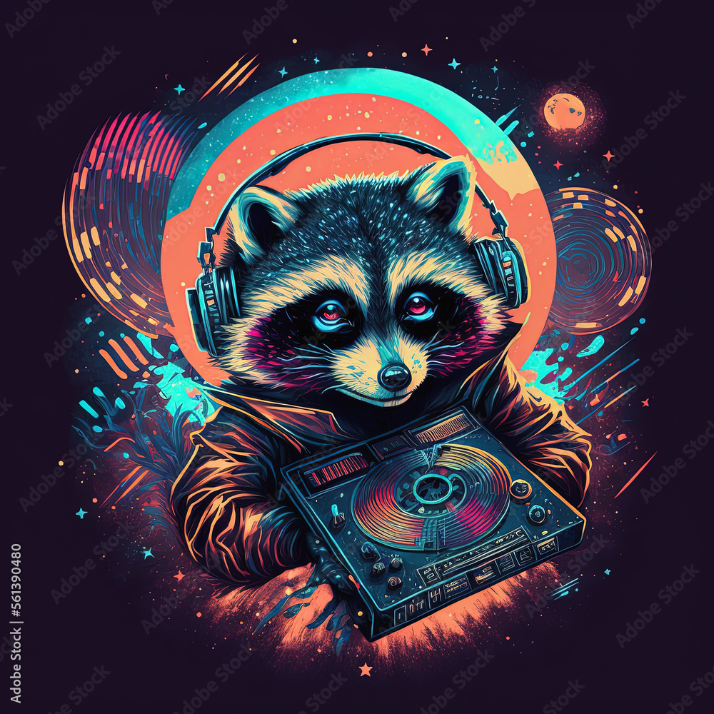 Raccoon dj on party Generative AI. Not based on any actual scene Stock ...