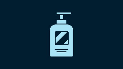 Poster - White Bottle of shampoo icon isolated on blue background. 4K Video motion graphic animation