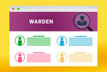 Warden Logo In Header Of Site. Warden Text On Job Search Site. Online With Warden Resume. Jobs In Browser Window. Internet Job Search Concept. Employee Recruiting Metaphor
