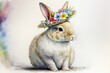 Easter bunny wearing bonnet hat  watercolor, Generative AI
