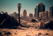 Ruins of a devastated city resembling a desert landscape, a fict