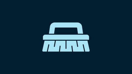 Sticker - White Brush for cleaning icon isolated on blue background. Cleaning service concept. 4K Video motion graphic animation