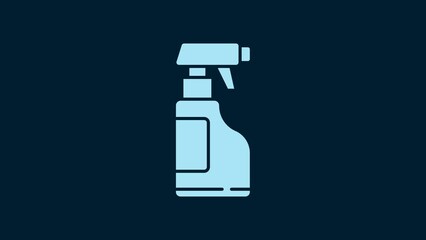 Sticker - White Cleaning spray bottle with detergent liquid icon isolated on blue background. 4K Video motion graphic animation